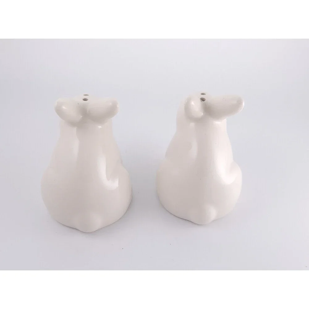 White Ceramic Bunny Salt and Pepper Shakers Set Miniature Rabbit Easter Spring